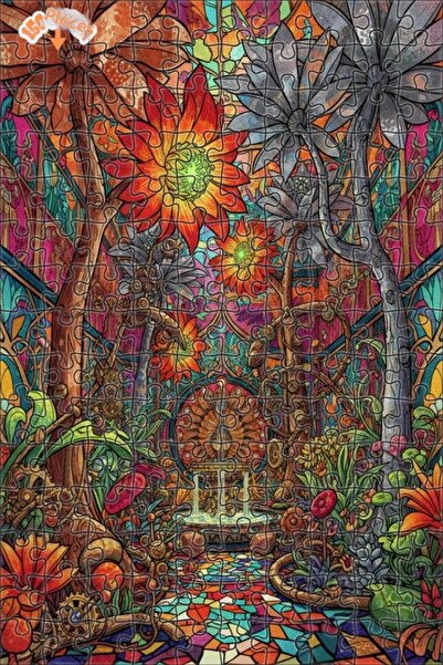 Teona Ahşap لغز خشبي مؤطر بطبقتين بمظهر لوحة زيتية لنافورة الغابة الغامضة 150...