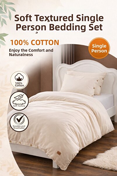 WEXSA Σετ κρεβατοκάλυμμα με κουμπιά, 100% βαμβακερό, φυσικό, πλενόμενο ύφασμα...