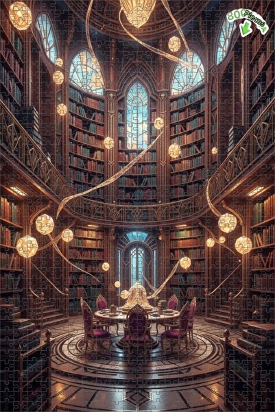 Teona Ahşap لغز خشبي بتصميم مكتبة سحرية بمظهر لوحة زيتية، لغز خشبي بإطار مزدو...