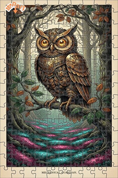 Teona Ahşap Mechanical Owl Forest Ranger Double Layer Framed Wooden Puzzle 15...