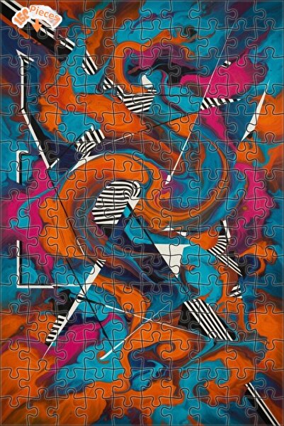 Teona Ahşap Modern Abstract Fluid Art Look Double Layer Framed Wooden Puzzle ...