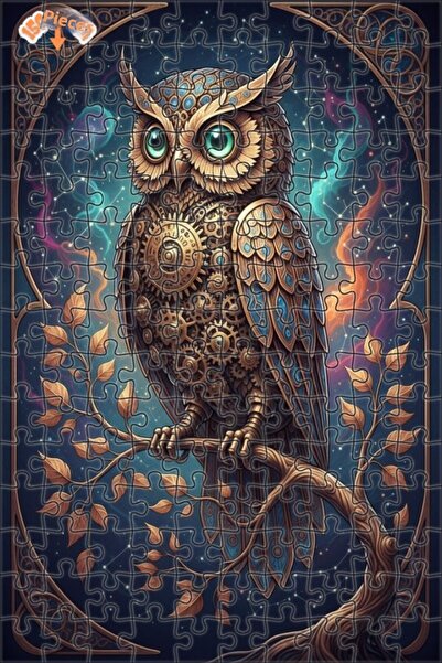 Teona Ahşap Steam Clock Owl Art 150 Pieces 20X30