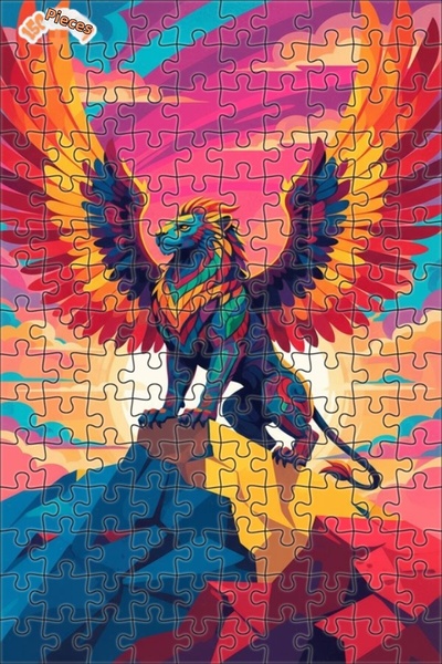 Teona Ahşap Winged Lion Abstract Art Double Layer Framed Wooden Puzzle 150 Pi...