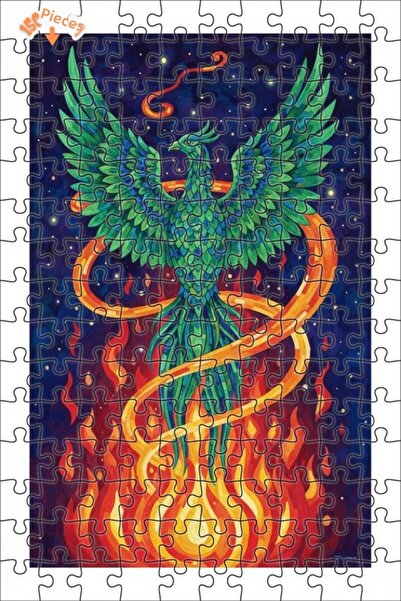 Teona Ahşap Emerald Phoenix Flame Art Double Layer Framed Wooden Puzzle 150 P...