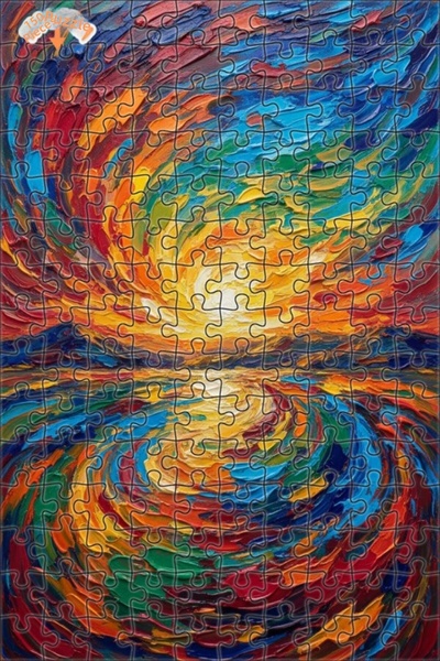 Teona Ahşap Energetic Sunset Oil Painting Look Double-Deck Framed Wooden Puzz...