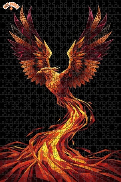 Teona Ahşap Red Phoenix Oil Painting Look Modern Art Double Layer Framed Wood...