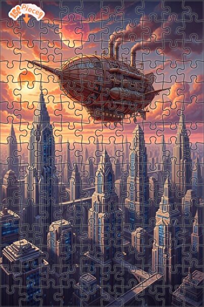 Teona Ahşap لوحة زيتية لمنظر مدينة السفن الجوية الغامضة، لغز خشبي بإطار ذو طا...