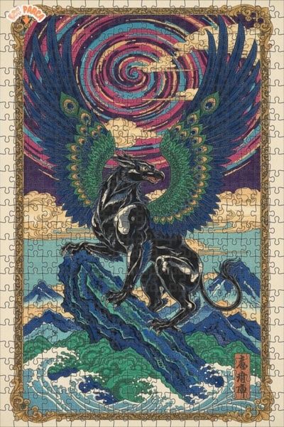 Teona Ahşap لغز خشبي مؤطر بطبقتين على شكل وحش مجنح غامض 500 قطعة 50×30