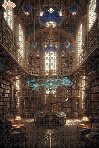 Teona Ahşap Mysterious Library Steampunk Art Double Decker Framed Wooden Puzz...
