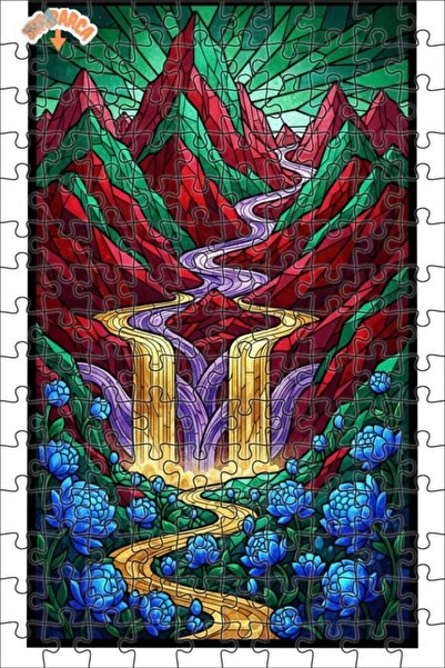 Teona Ahşap Colorful Mountain Waterfall Flower Art Double Layer Framed Wooden...