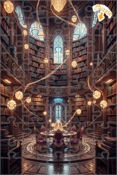 Teona Ahşap لغز خشبي بتصميم مكتبة سحرية بمظهر لوحة زيتية، لغز خشبي بإطار مزدو...