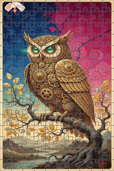 Teona Ahşap Mechanical Owl Art Double Layer Framed Wooden Puzzle 150 Pieces 2...