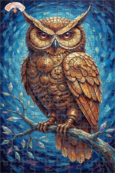 Teona Ahşap Mechanical Owl Oil Painting Look Steampunk Double-Decker Framed W...