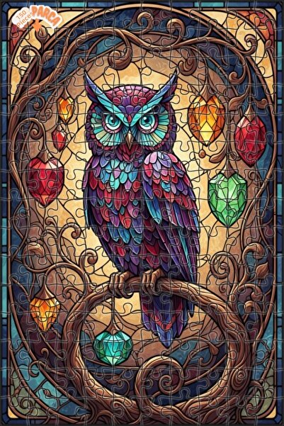Teona Ahşap Colorful Crystal Owl Art Double Layer Framed Wooden Puzzle 150 Pi...