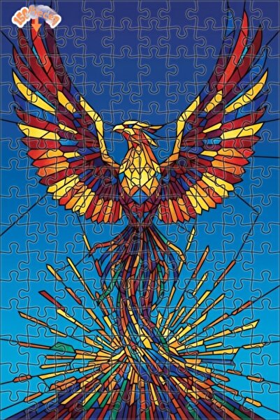 Teona Ahşap Rising Phoenix Stained Glass Look Double Layer Framed Wooden Puzz...