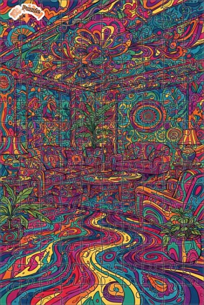 Teona Ahşap Psychedelic Dream Patterned Oil Painting Look Wooden Puzzle 150 P...