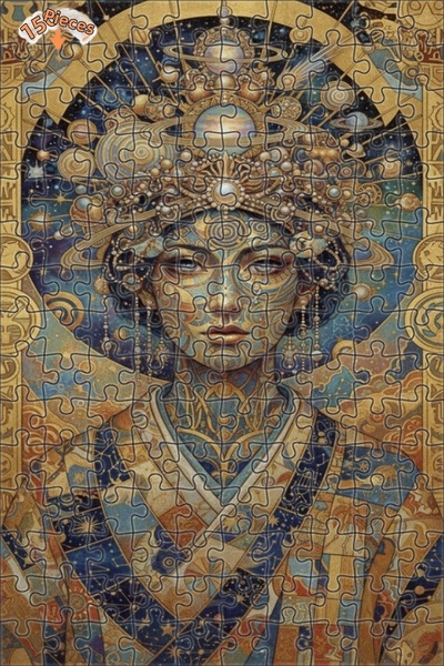 Teona Ahşap لغز خشبي بإطار من طابقين على طراز آرت نوفو من ذهب كوزموس كينغز، 1...