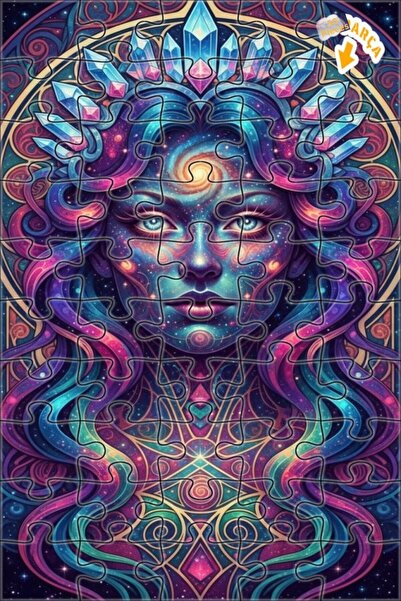 Teona Ahşap Galaxy Woman Oil Painting Look Double Layer Framed Wooden Puzzle ...