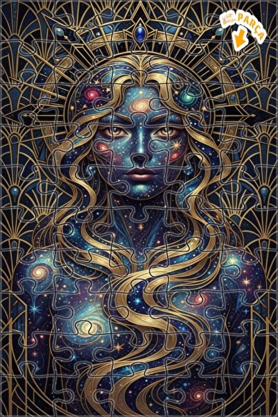 Teona Ahşap Goddess of the Galaxy Art Deco Art Print Look Double Layer Framed...