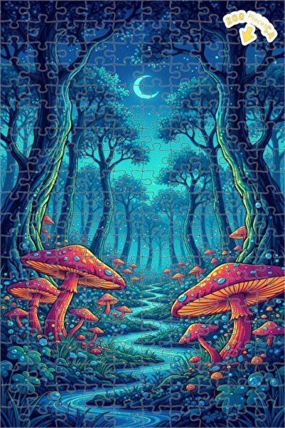 Teona Ahşap لغز خشبي مؤطر بطبقتين بمظهر لوحة زيتية لفطر الغابة السحرية 200 قط...