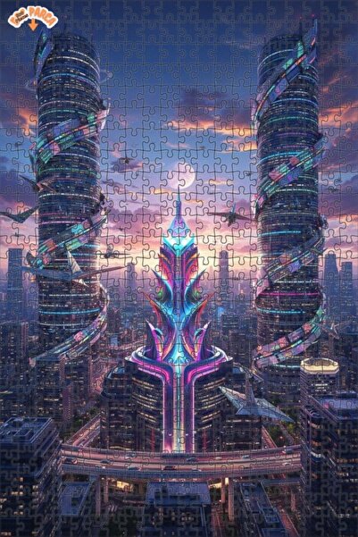 Teona Ahşap لغز خشبي بإطار مزدوج الطبقات بمظهر لوحة زيتية لمنظر مدينة مستقبلي...