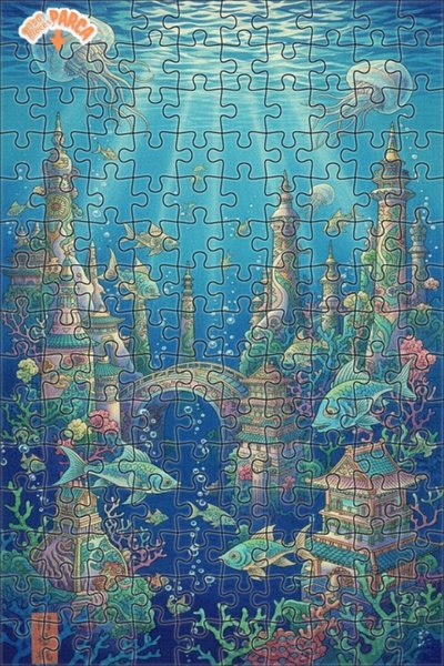 Teona Ahşap لغز فني على شكل مدينة قديمة تحت الماء بمظهر مائي 150 قطعة 20×30