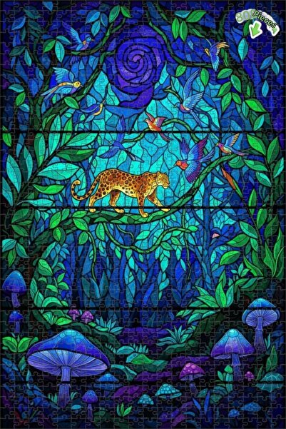 Teona Ahşap لغز خشبي مؤطر بطبقتين من الزجاج الملون بتصميم فن الغابة السحرية 8...