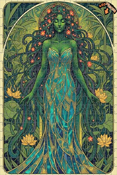 Teona Ahşap لغز خشبي مؤطر بطبقتين بتصميم خرافة الطبيعة الخضراء 400 قطعة 35×35