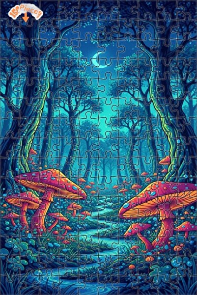 Teona Ahşap لغز خشبي مؤطر بطبقتين بمظهر لوحة زيتية لفطر الغابة السحرية 150 قط...