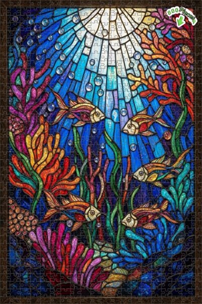 Teona Ahşap لغز خشبي ملون على شكل أسماك ومرجان بطبقتين مع إطار 800 قطعة 70×50