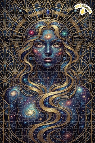 Teona Ahşap Goddess of the Galaxy Art Deco Art Print Look Double Layer Framed...