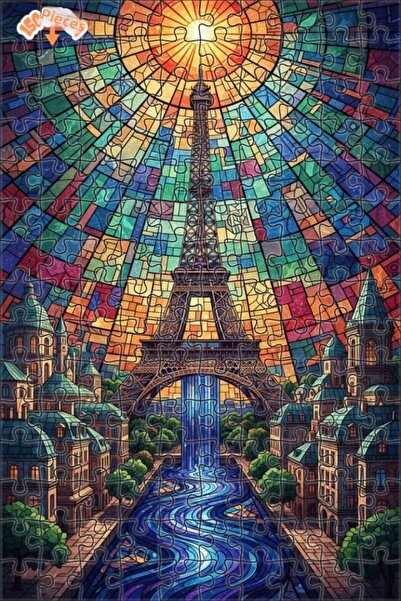 Teona Ahşap لغز خشبي بإطار ذو طابقين مع منظر لبرج إيفل في باريس وواجهة زجاجية...