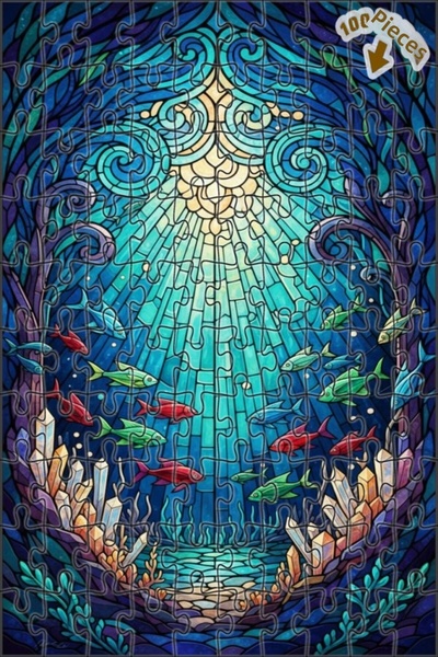 Teona Ahşap لغز خشبي مؤطر بطبقتين من الزجاج الملون على شكل سلسلة أسماك كريستا...