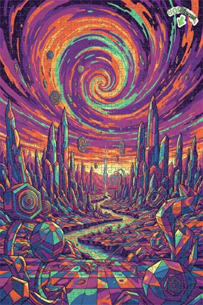 Teona Ahşap لغز خشبي بإطار ذو طابقين بمظهر الطباعة الرقمية من سايكيدليك كريست...