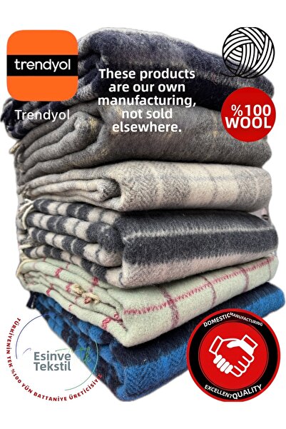 Özyün Single Person Blanket, 100% Wool & Thick, Soft, Keeps Warm, Wool Is Hea...