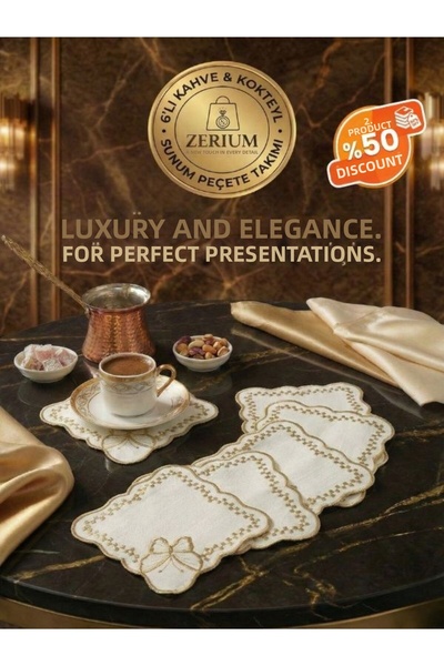 ZERİUM Set premium de 6 șervețele pentru cocktail și cafea, seria Gold Butterfly