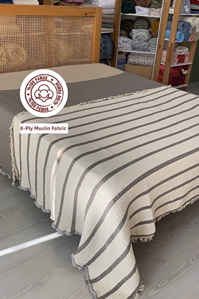 sutra غطاء سرير مزدوج من قماش الموسلين 100% قطن 8 طبقات - 250×280 سم