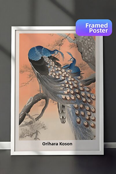 Postifull Tablou cu rama albă, pictură de perete, Ohara Koson - Two Peacocks ...