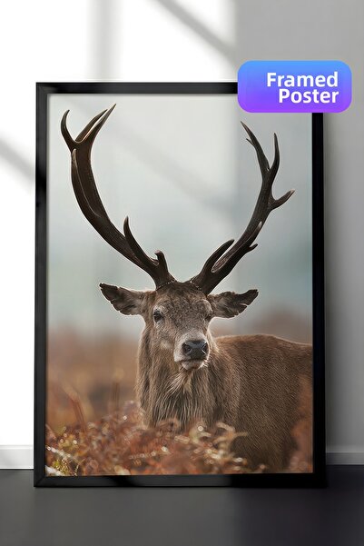 Postifull Pictură înrămată Forest Stag, cadru negru și poster, pictură vertic...