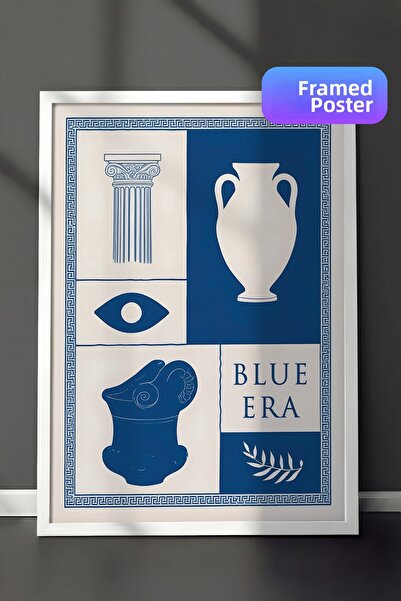 Postifull Pictură înrămată Blue Era, cadru alb și poster, pictură verticală p...