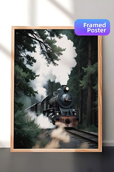 Postifull Pictură înrămată cu trenul cu aburi magic, pictură verticală pe per...