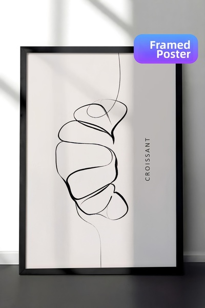 Postifull Pictură înrămată cu linie de croissant, cadru negru și poster, pict...