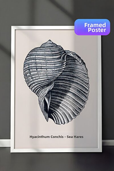 Postifull Pictură înrămată cu scoici de mare albastre, cadru alb și poster, p...