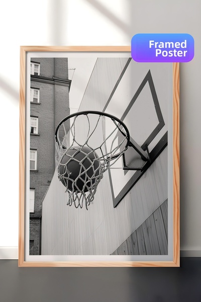 Postifull Tablou cu scor de baschet, cadru din lemn și poster, pictură de per...