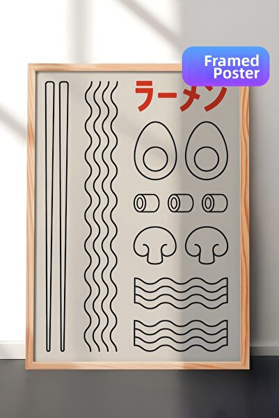 Postifull Tablou înrămat Ramen No2, cadru din lemn și poster, pictură vertica...