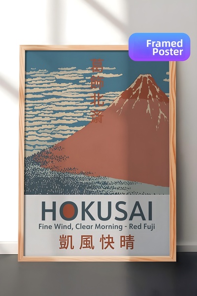 Postifull Εικόνα με ξύλινο πλαίσιο, Hokusai - Fine Wind Clear Morning Comfort...