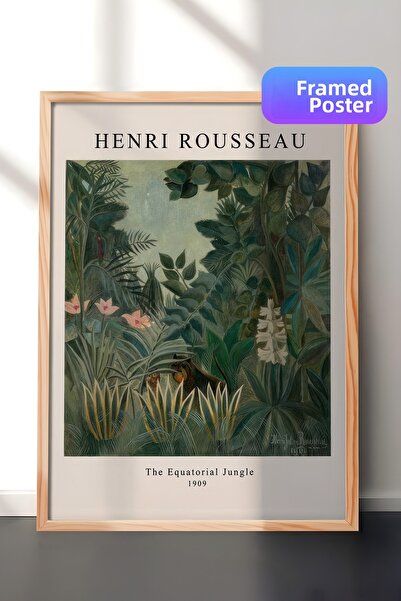 Postifull Rousseau - Pictură înrămată cu junglă ecuatorială, pictură vertical...