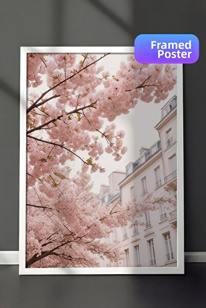 Postifull Pictură înrămată cu ramă de ramuri de cireș, ramă albă și poster, p...