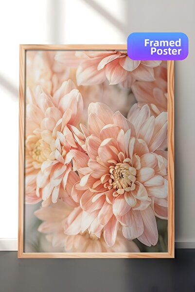 Postifull Pictură înrămată cu dahlia pastel, cadru din lemn și poster, pictur...