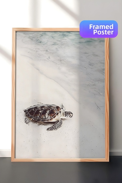 Postifull Pictură înrămată Turtle on the Beach, cadru din lemn și poster, pic...